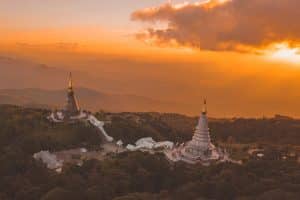 The ancient temple located on the top of the hill in Chiang Mai, Thailand.