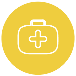 Medical kit icon in a yellow circle