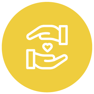 Two hands holding a heart icon in a yellow circle