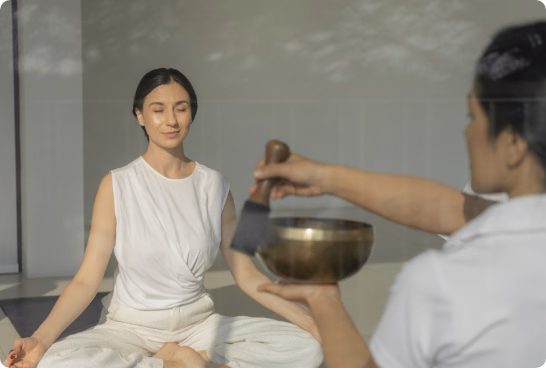 Sound bowl therapy session at The Dawn burnout retreat Thailand